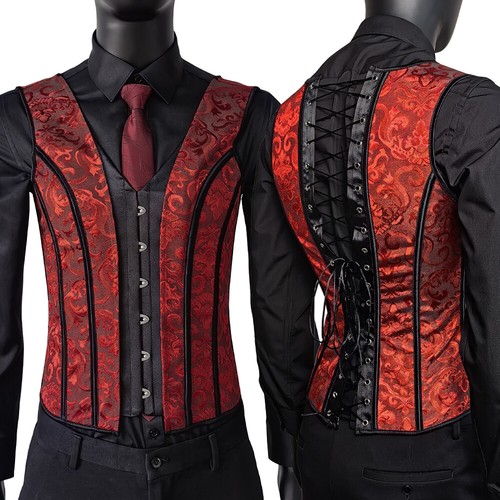 Corset Vest Medieval Dress Waistcoat Lace Up Bones Tight Tops Wedding Stage - Picture 12 of 21