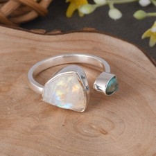 Moonstone and Turquoise Double Stone Sterling Silver Ring Handmade Jewelry