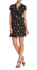 KENEDIK Lightweight Notch Collar Floral Wrap Dress, Made in USA, M - ($48)