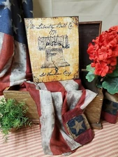 PRIMITIVE ANTIQUE VINTAGE COLONIAL AMERICA LIBERTY BELL 1776 PRINT SIGN CANVAS