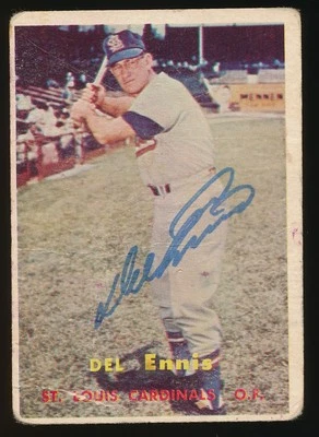 1957 Topps #260 DEL ENNIS (St Louis Cardinals) d.1996 *AUTOGRAPHED* - Photo 1/2