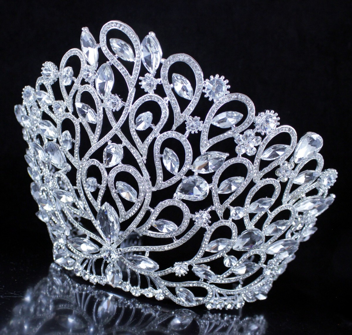 Fancy Beauty Queen Crystal Rhinestone Tiara Crown With Hair