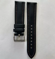 20mm BLACK Real Sailcloth Apple Watch Strap With Adaptors BROWN Stitch