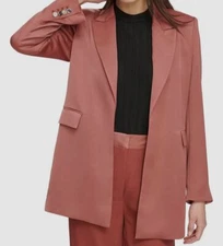 DKNY Women's Red Open-Front Long-Sleeve Blazer Jacket Size L