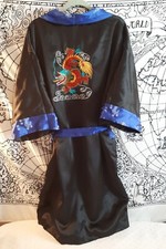 Vintage Silky Robe Blk XXL Embroidered Dragon Men Woman Reversable Colorful