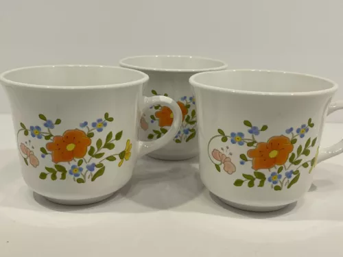 Vintage Corning Ware Corelle Wildflower Coffee/Tea Cup Set Of 3- Very Nice