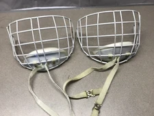 Two Hockey Cage Masks White Metal 9 inch with chin pads