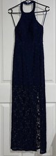 Miss Anne Size 6 Long Lace Overlay Dress Halterneck Navy Blue