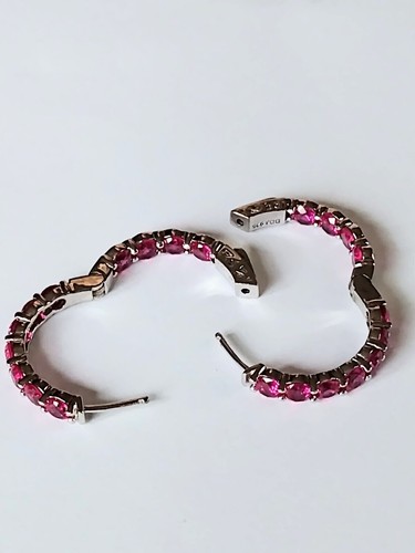 Sterling Silver Real Ruby Inside Outside Hinged 1" Hoop Earring by BBJ - Picture 2 of 6