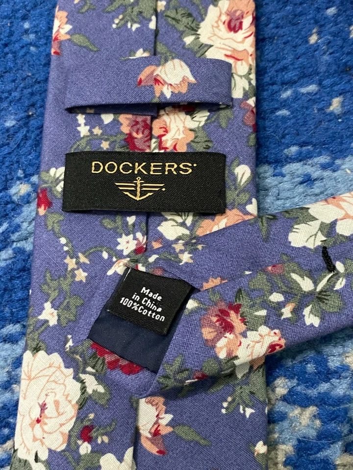 Corbata de algodón floral Dockers azul rosa verde frambuesa malva blanca beige Foto 4 de 4