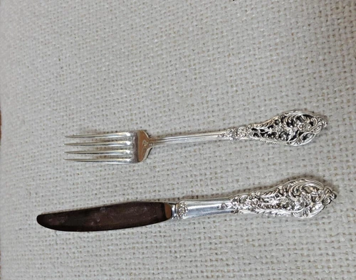 Reed & Barton Florentine Lace Set of Dinner Fork & Knife Sterling Silver 1951