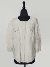 Chico's Beige Linen Hidden Zip 3/4 Sleeve Jacket Size L 2