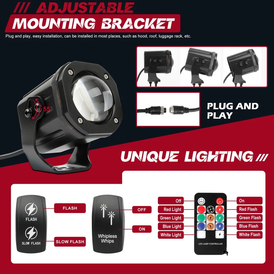 2X Luz de látigo LED láser RGBW sin látigo para CF-MOTO ZFORCE CFORCE 1000 950 800 600 Foto 2 de 4