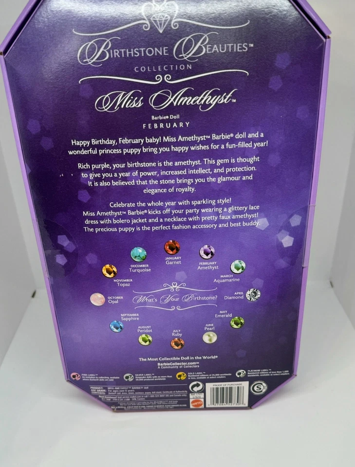 Muñeca Barbie Febrero 2007 Afroamericana Miss Amatista Piedra de Nacimiento Bellezas Foto 2 de 3