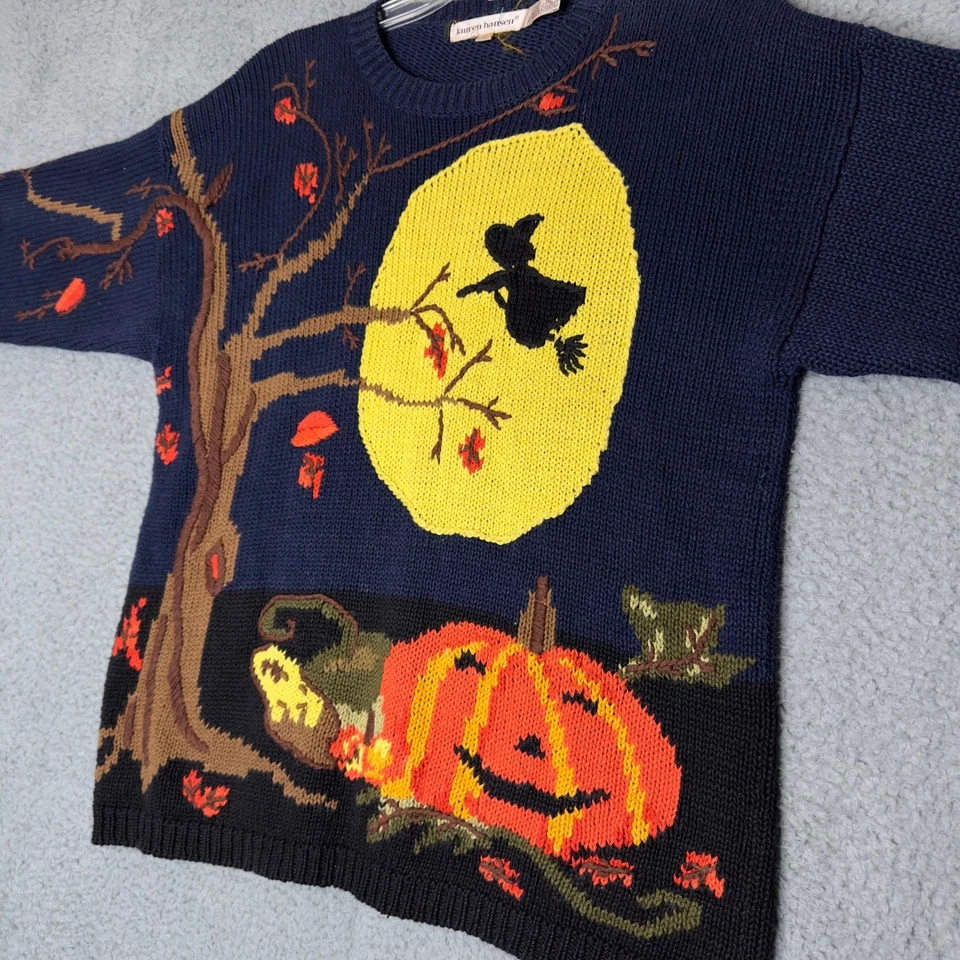 Suéter Lauren Hansen Halloween Bruja Calabaza Árbol Tejido Mediano De Colección Foto 3 de 4