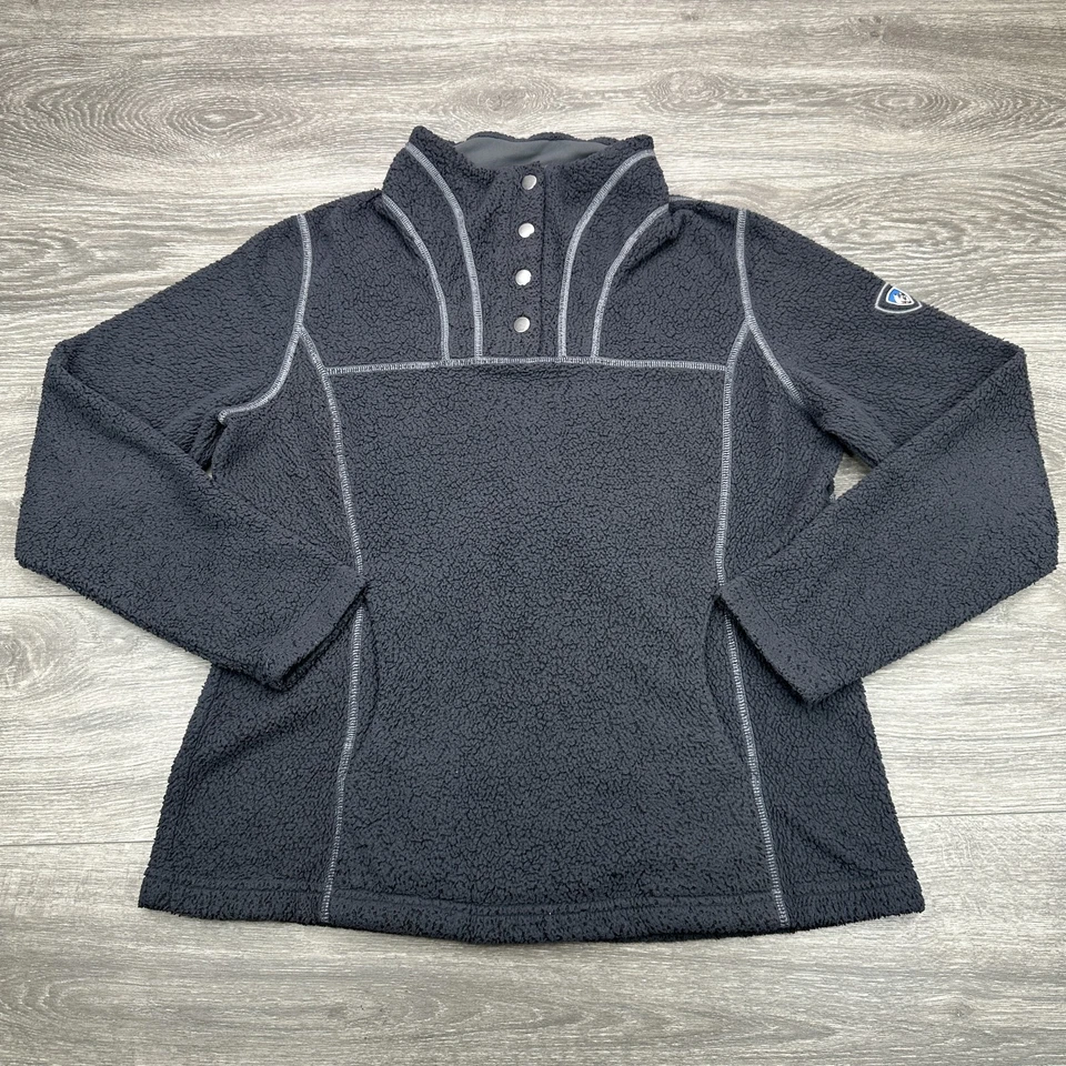 Suéter Kuhl Mujer Gris Medio Avalon Polar Pullover 1/4 Snap T Botón Sherpa Foto 2 de 4