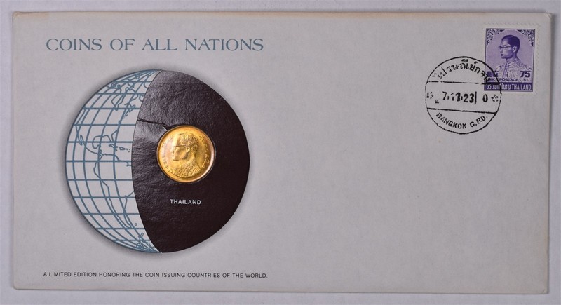 Thailand 25 Satang - Coins Of All Nations With Envelope & Stamp 