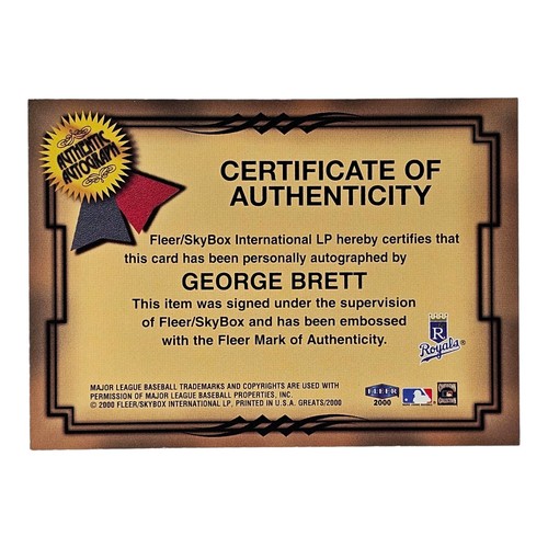 2000 Fleer George Brett Greats of the Game Baseball Auto SP - Picture 2 of 2