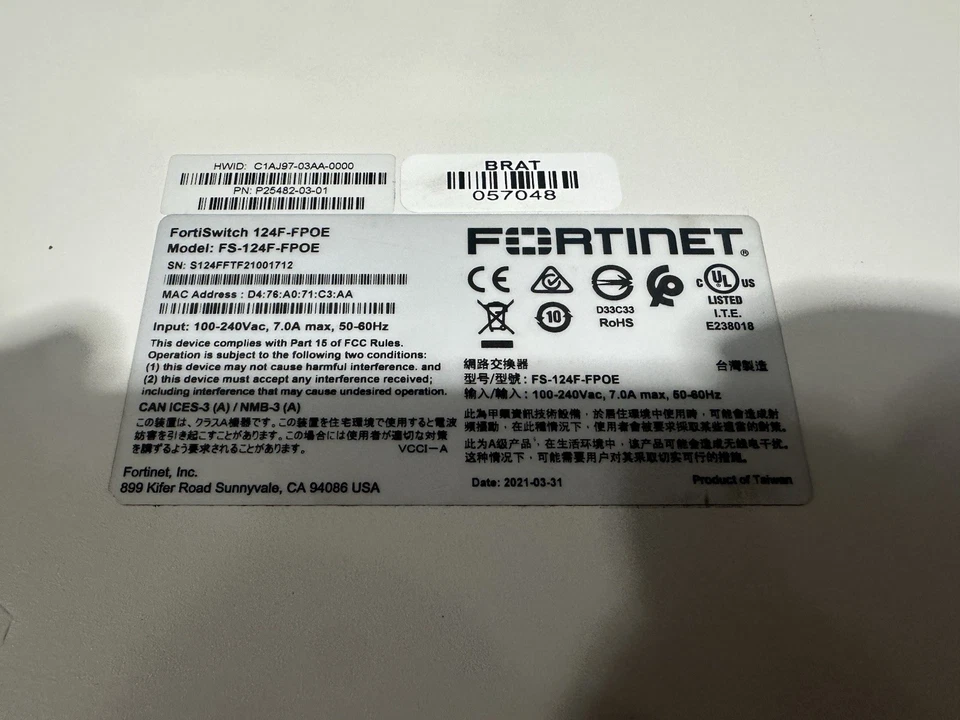 FORTINET FortiSwitch 124F-FPOE 24-Port Managed Network Switch FS-124F-FPOE - Image 3 of 4