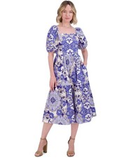 Vince Camuto Floral-Print Puffed-Sleeve Maxi Dress Women's 8 Blue Zip Closure