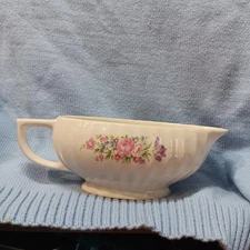 RARE Limoges USA Gravy Sauce Boat "Shanlin Rose" Ribbed Porcelain Pink Purple...