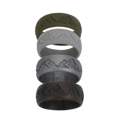 4 Pack Men's Silicone Wedding Ring Mountain Pattern Sports Rubber Band Size 8-12