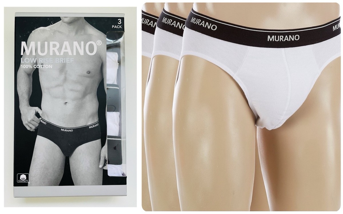 3-Pack of Murano Men's 100% Cotton Low Rise Briefs, White With