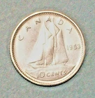 CANADA  ( 1 ) COIN  10 CENTS 1953  EXTRA FINE  0.8000 SILVER