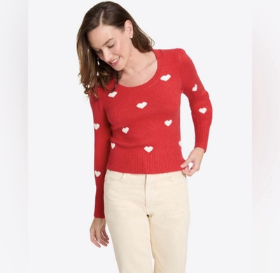 #ad #ad Draper James Puff Sleeve Red and White Heart Sweater Medium HTF Rare $100.00