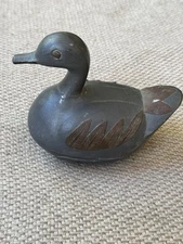 Vintage Pewter and Brass Duck Figurine Trinket Dish Trinket Box Hong Kong