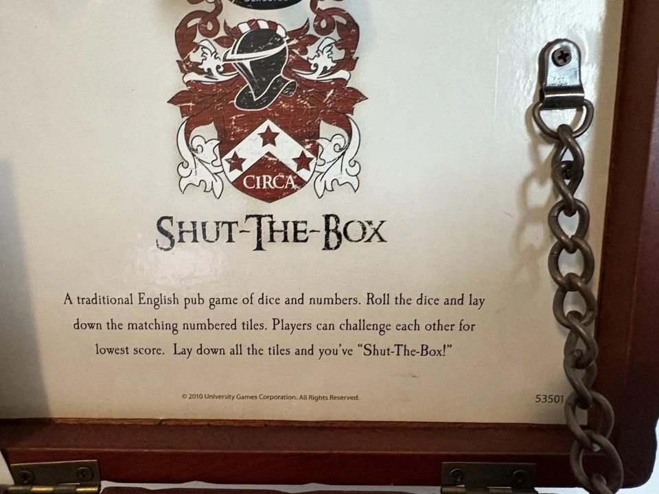 Shut The Box English Pub Game Wooden Box & Dice with Instructions, Vtg Beer Game - Image 4 of 4