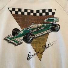 Vintage 80s Quaker State Sweatshirt Mens XL White Racing Porsche Graphic USA