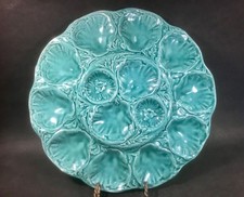 French Majolica Oyster Plate Master Platter Holds 12 Oysters