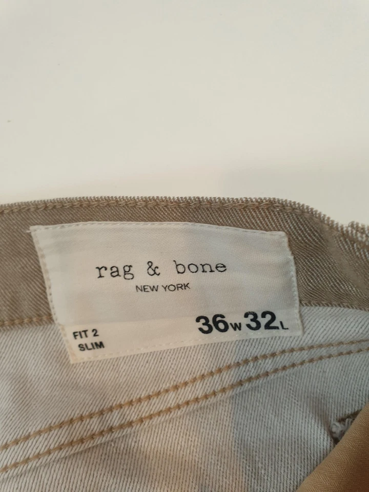Pantalones de mezclilla Rag & Bone para hombre 36x32 (se adapta a 36x30) beige caqui calce 2 ajustados 5 bolsillos Foto 3 de 4