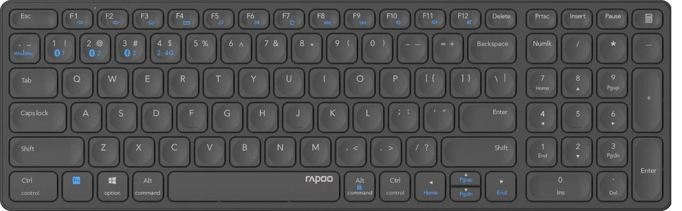 Rapoo E9700M Keyboard Dual Wireless BT + RF Aluminium Dark Grey DE - Bild 2 von 3