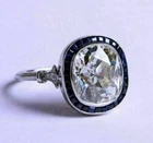 Art Deco Lab-Created Diamond Halo Sapphire Engagement 14K White Gold Finish Ring