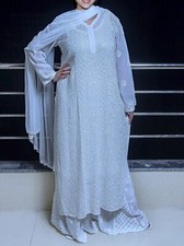 Free Inner Blue Viscose Chikankari Kurti Palazzo Set with Dupatta