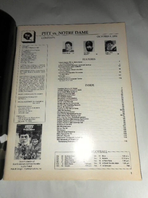 Vintage RARE Pitt Panthers vs Notre Dame October 8, 1988 Official Program - Image 2 of 4