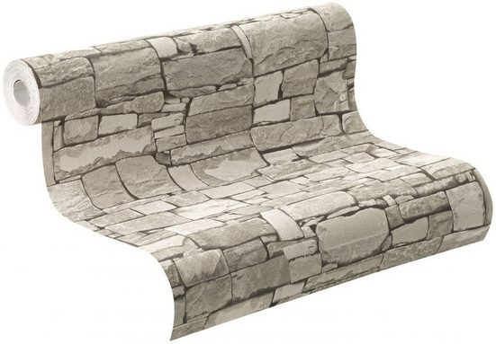 Rasch Tapete Vlies Selection 859119 Bruchstein Grau Beige Creme Braun 3D Optik-image
