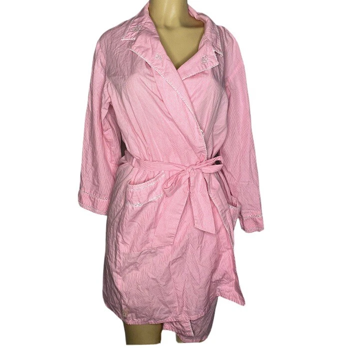 Aria Rosa Blanco Guinga Cuadros Envolvente Cinturón Bata Manga Larga Casa Abrigo S/M Foto 2 de 4