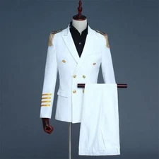 Mens Military Double-breasted Tassel Suit Captain Uniform Dress Suit Royal Navy