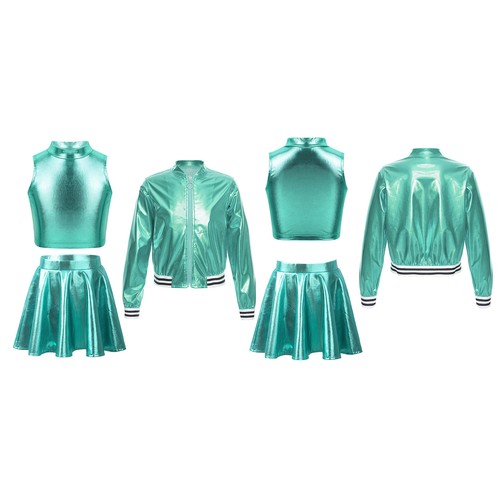 Kids Girl's Crop Top With Skirt Sport Dance Outfit Cheerleading Tracksuit Jazz - Picture 20 of 63