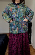 Vintage Kantha Indian Block Print Jacket Floral Colorful Viscoat Blazer Size L M