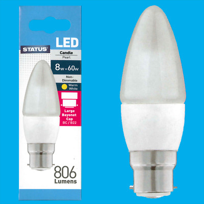 6x 8W (=60W) LED Kerze BC B22 Bajonettverschluss 2700K warmweiße Glühbirnen