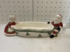 Fitz And Floyd Old World Mr & Mrs Claus Tidbit Dish 13”Lx 4”x 4” H