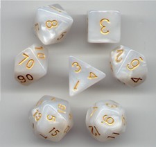 NEW RPG Dice Set of 7 - Pearl White Gold Inking D4 D6 D8 D10 D12 D20 D00-90