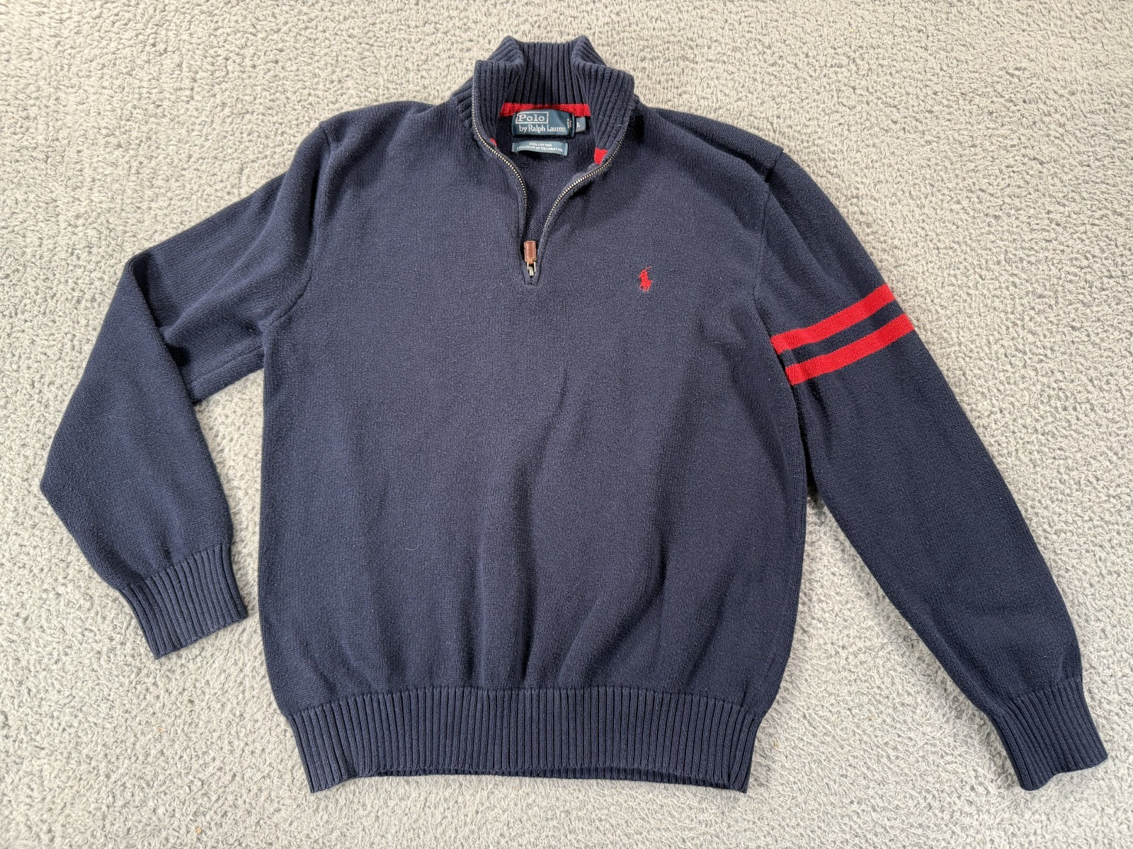 Polo Ralph Lauren Felpa Uomo Pullover Grande Blu 1 4 Pelle Tab Rosso Pony