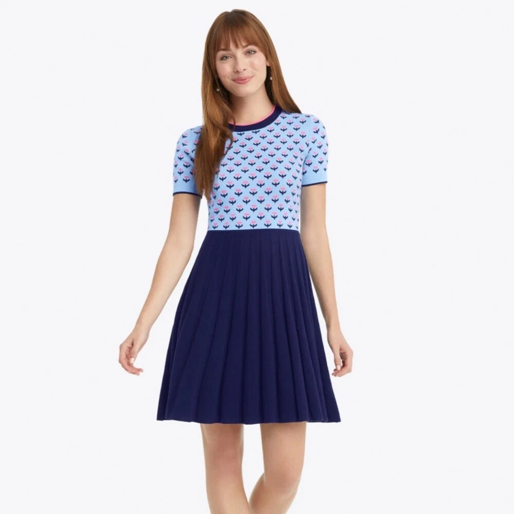 Women s Draper James Jacquard Navy Blue Tulip Casual Dress Sweater