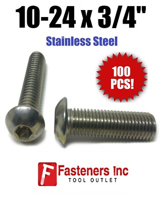 (Qty 100) 10-24 x 3/4'' Button Head Socket Cap Screw Stainless Steel Screws UNC