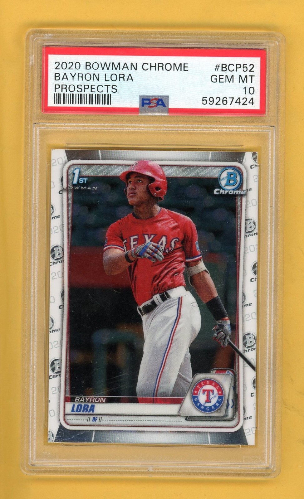 Bayron Lora #BCP52 (RC) 2020 Bowman Chrome 1st Rookie Card PSA 10 Texas Rangers
